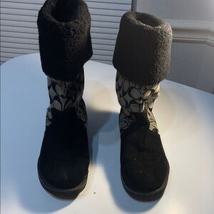 Coach Black and Cream Patterned Boots